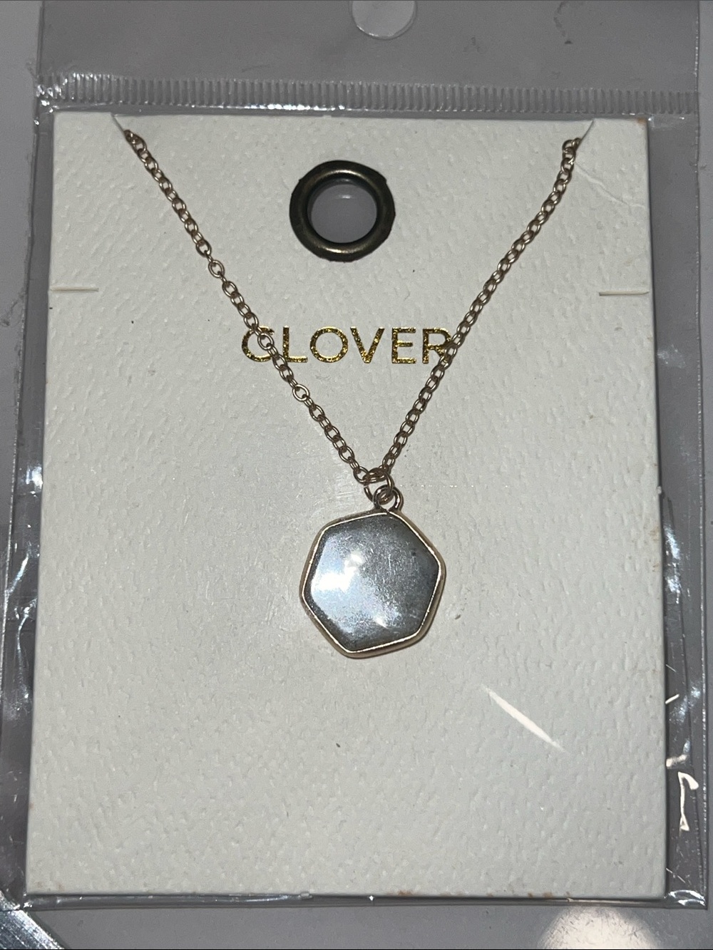 Gold-Tone Hexagon Mirror Pendant Necklace